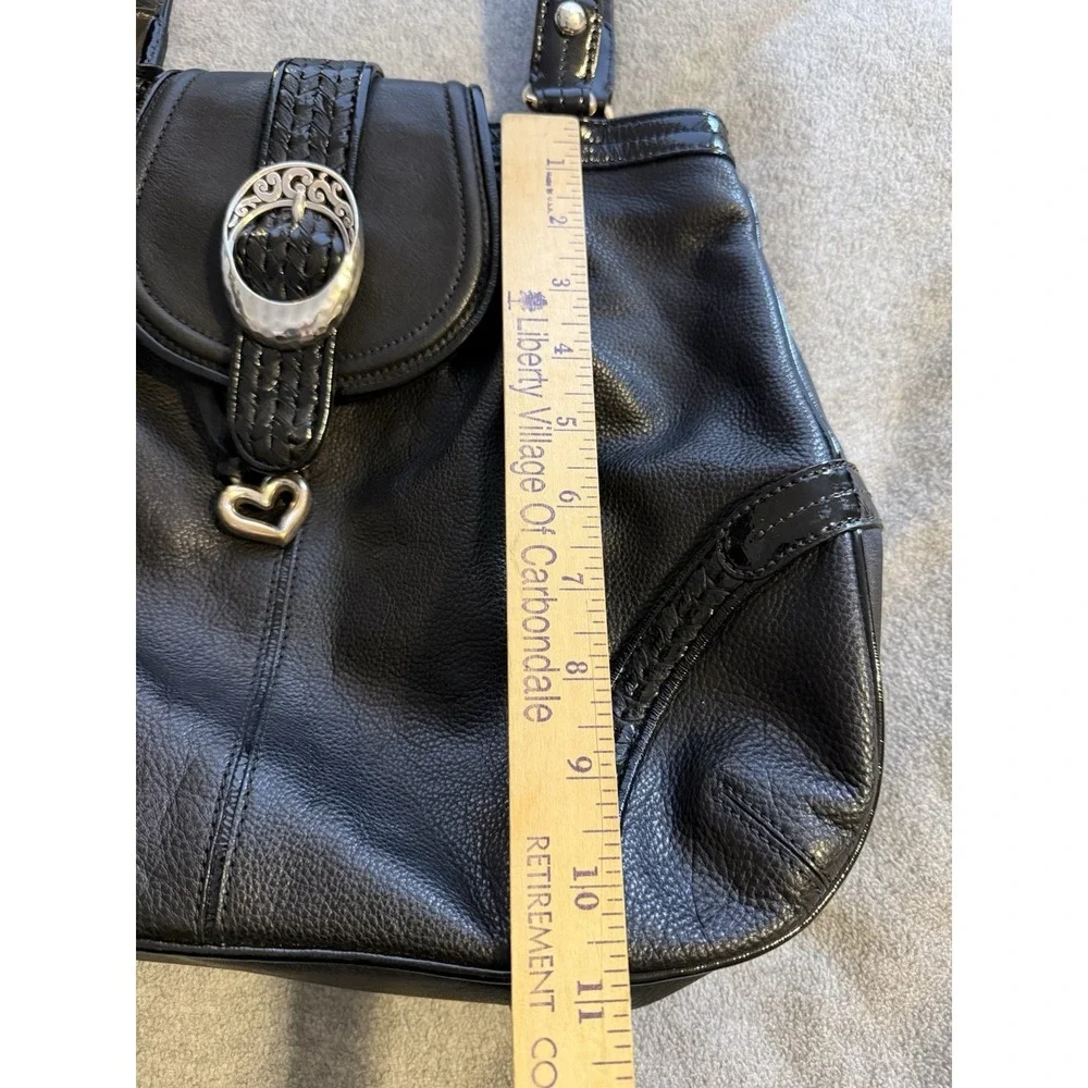 Brighton Handbag Black Leather Hobo Purse Heart Charm Shoulder Bag Silver Detail